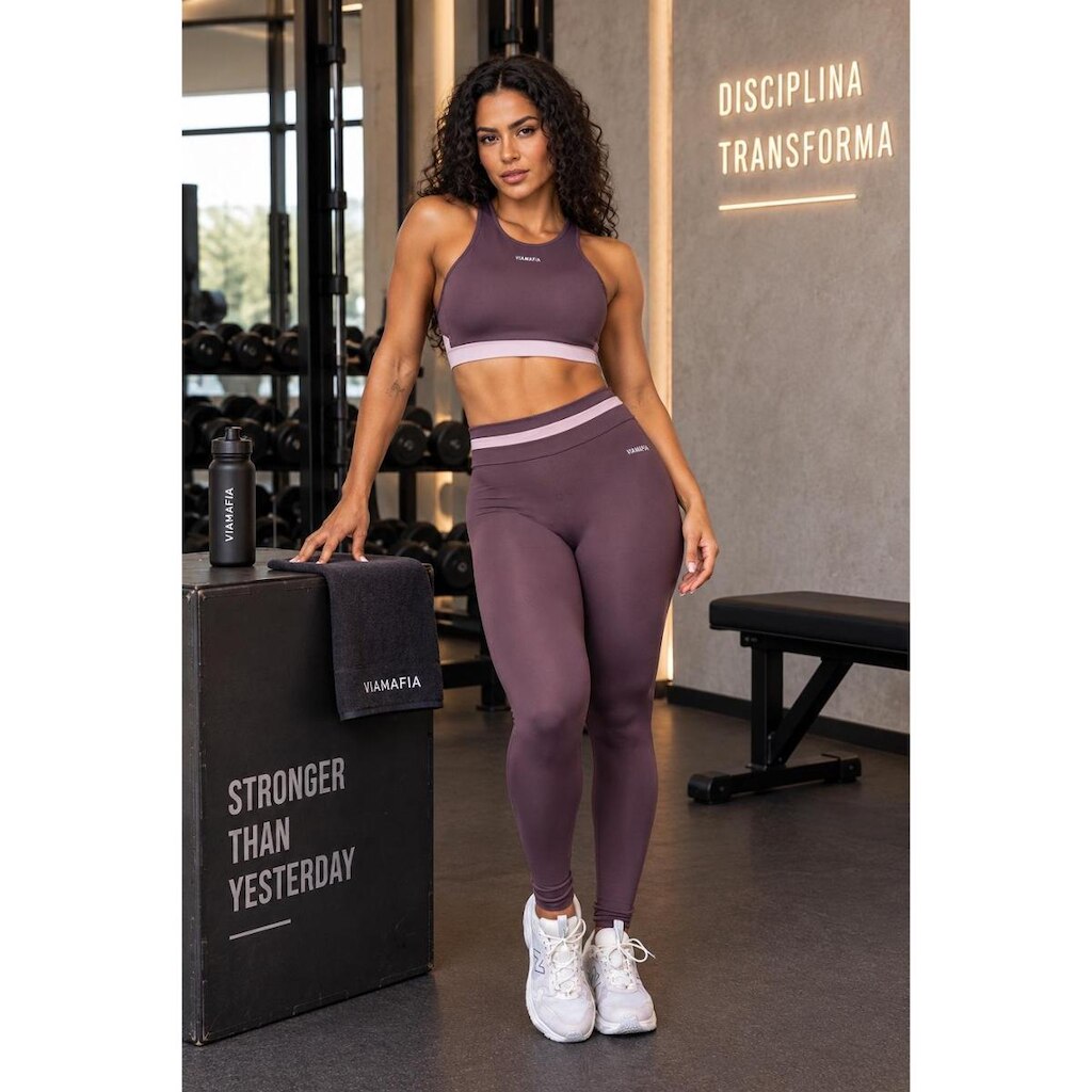 Conjunto Academia Viamafia Empress Bicolor Com Bojo Uv50+ Marsala