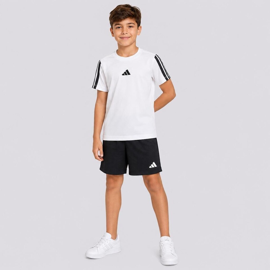 Conjunto Adidas Essentials 3 Listras Infantil Branca