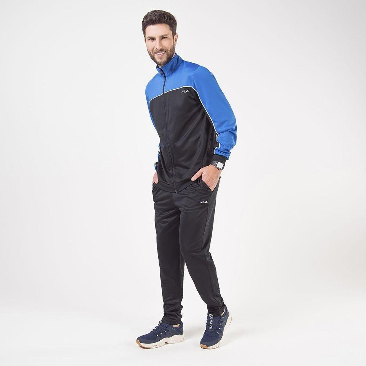 Conjunto Agasalho Fila Block II Masculino Preto Azul - Preto Menor preço em Conjunto Agasalho Fila Block II Masculino Preto Azul - Preto