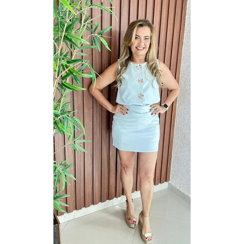 Conjunto Alfaiataria Short Saia Blusa Fecho Botões Crisconf