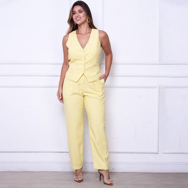 Conjunto Aurora BBonnie – Colete e Calça em Alfaiataria Sensorial Amarelo
