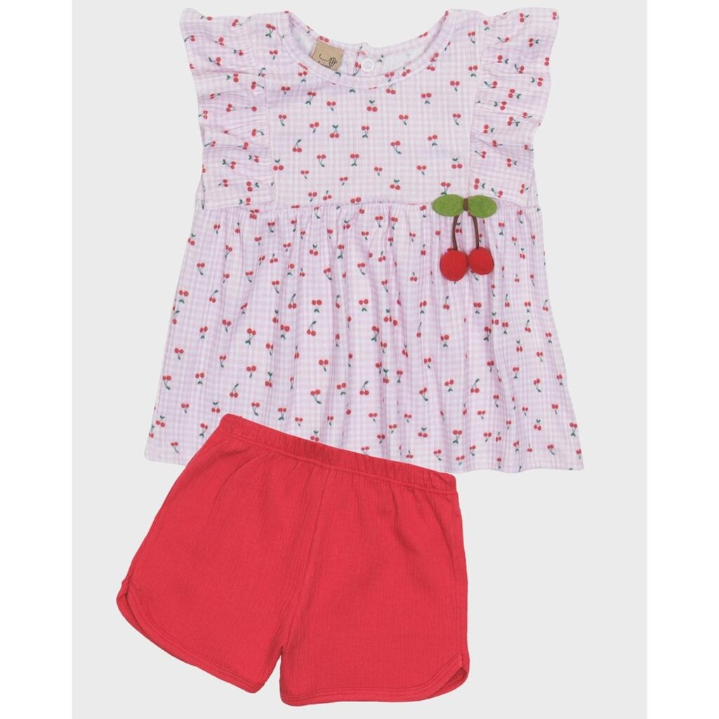 Conjunto bebê blusa com estampa exclusiva com shorts leve verão - Rosa e Azul - Bebê 3 a 18 meses