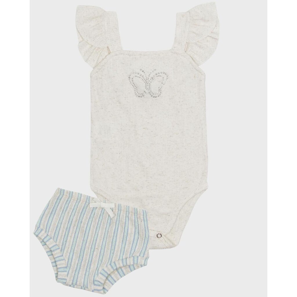 Conjunto bebê body borboleta tapa fralda verão delicado leve - Azul e Rosa - Bebê 3 a 18 meses