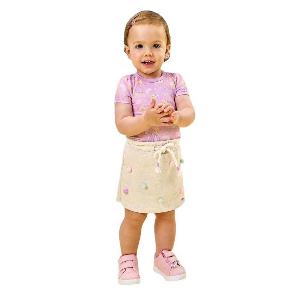 Conjunto Bebê Body Ursinhas e Short-Saia Off-White Kukê