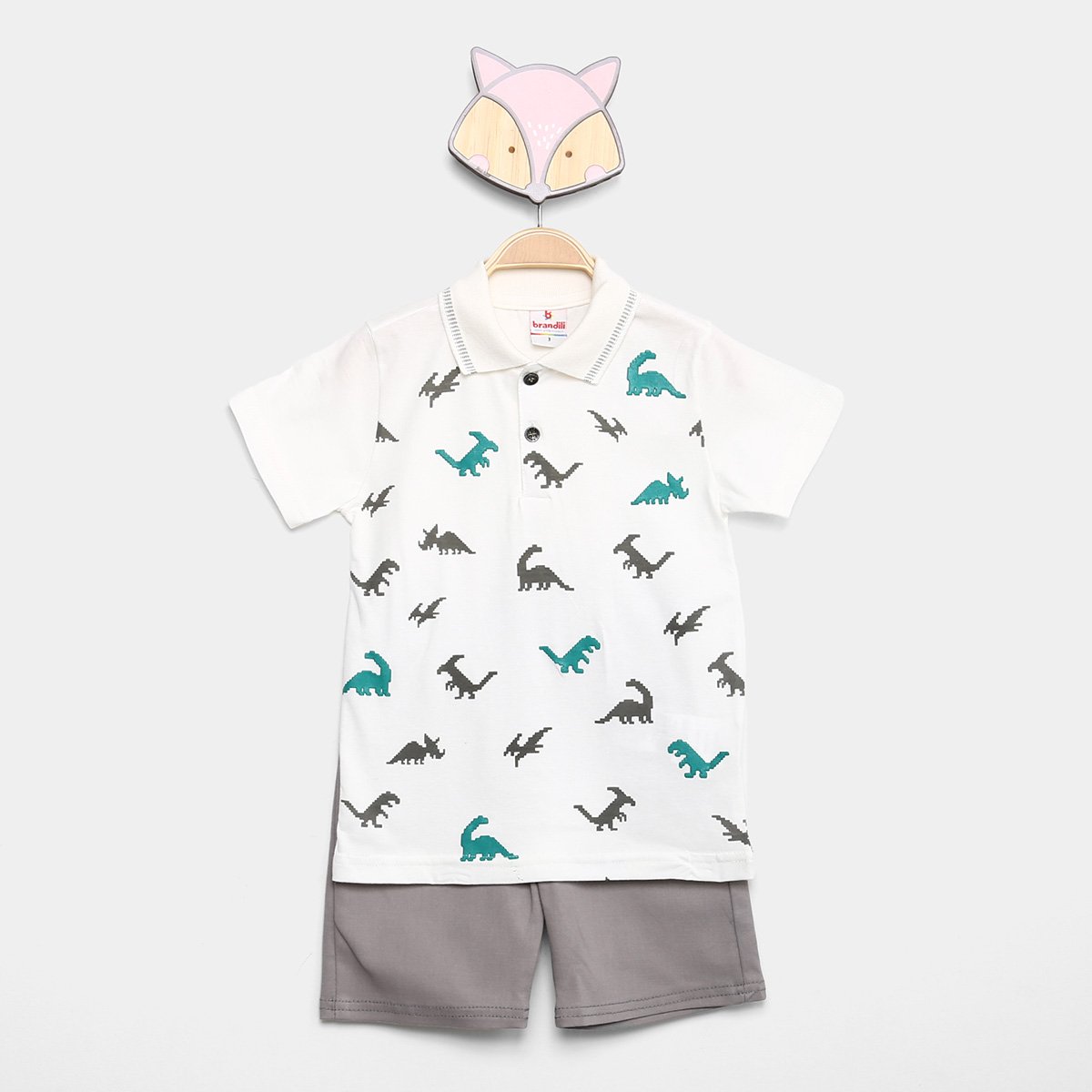Conjunto Bebê Brandili Dinossauro Camisa Polo + Bermuda Menino - Off White Menor preço em Conjunto Bebê Brandili Dinossauro Camisa Polo + Bermuda Menino - Off White