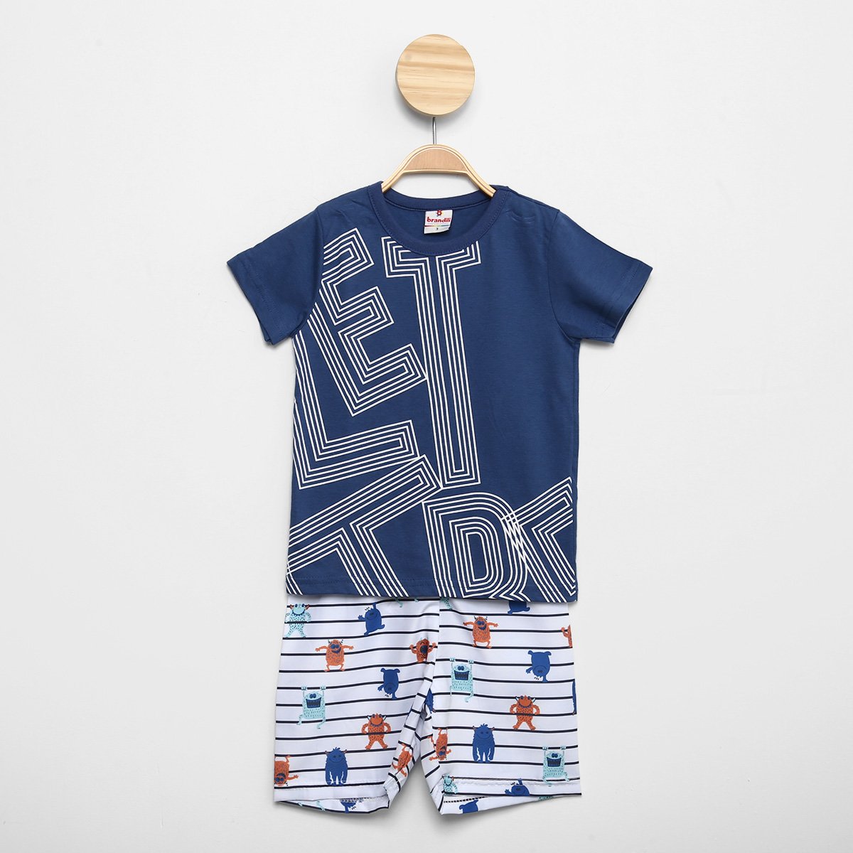 Conjunto Bebê Brandili Estampado Camiseta + Bermuda Menino - Azul Menor preço em Conjunto Bebê Brandili Estampado Camiseta + Bermuda Menino - Azul