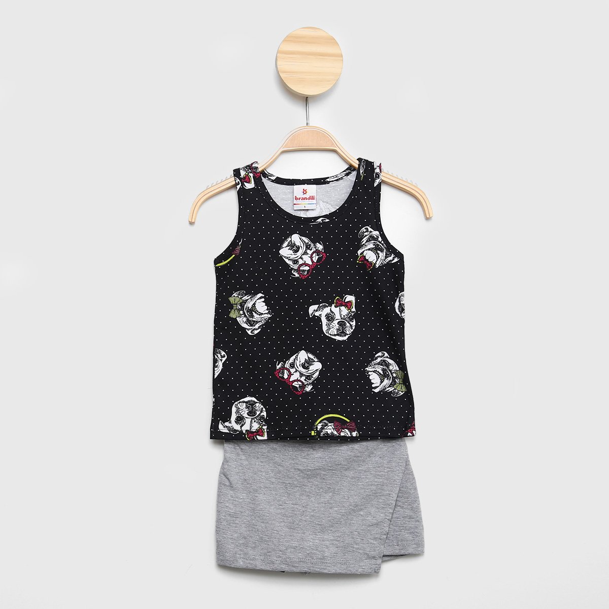 Conjunto Bebê Brandili Estampado Regata + Short Saia Menina - Preto Menor preço em Conjunto Bebê Brandili Estampado Regata + Short Saia Menina - Preto