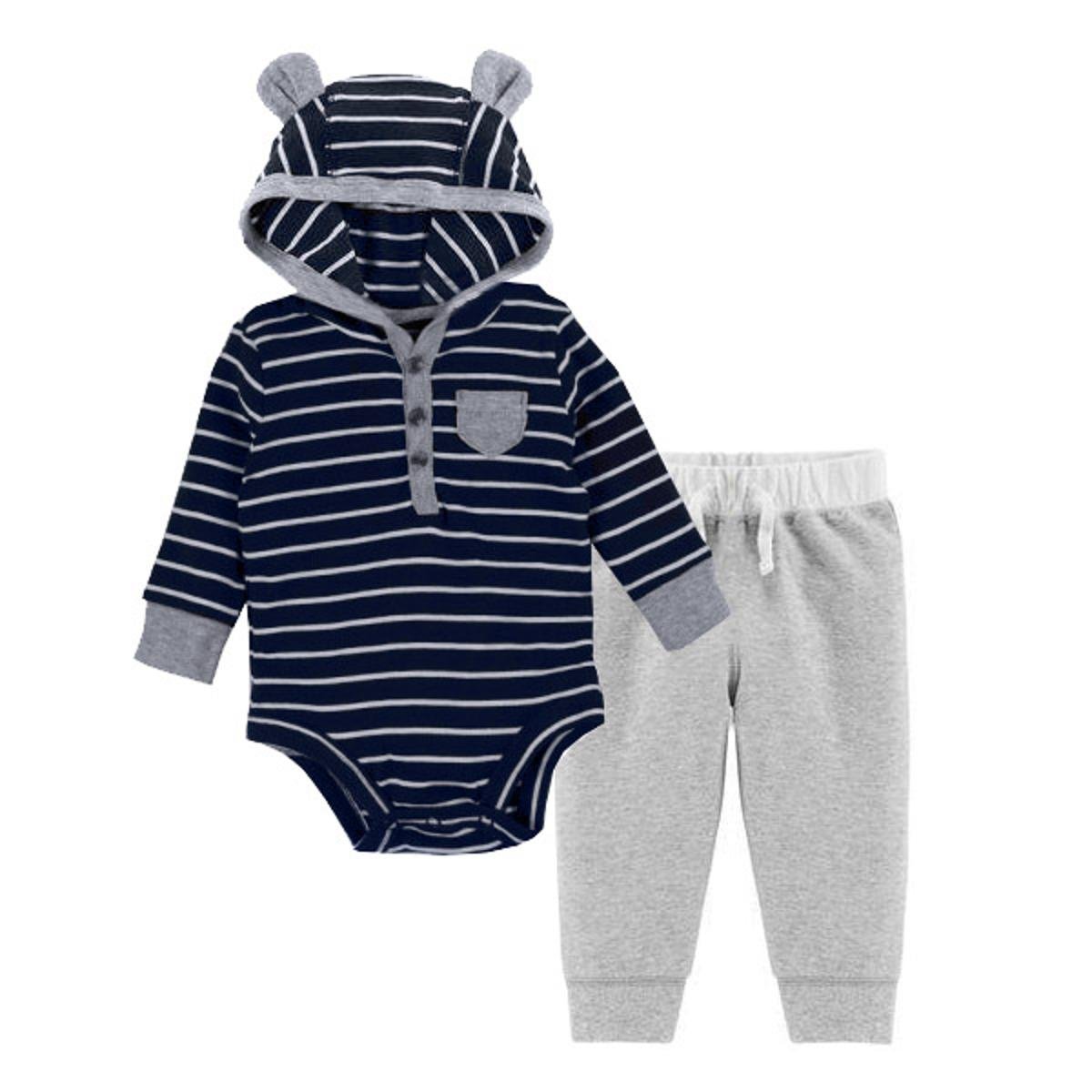 Conjunto Bebê Carter'S Urso Listras 2 Peças Masculino - Cinza+Marinho Menor preço em Conjunto Bebê Carter'S Urso Listras 2 Peças Masculino - Cinza+Marinho