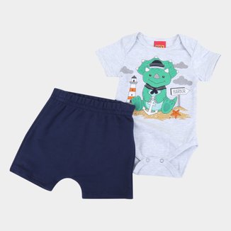 Conjunto Bebê Kyly Body E Bermuda Moletom Dino Habor Masculino