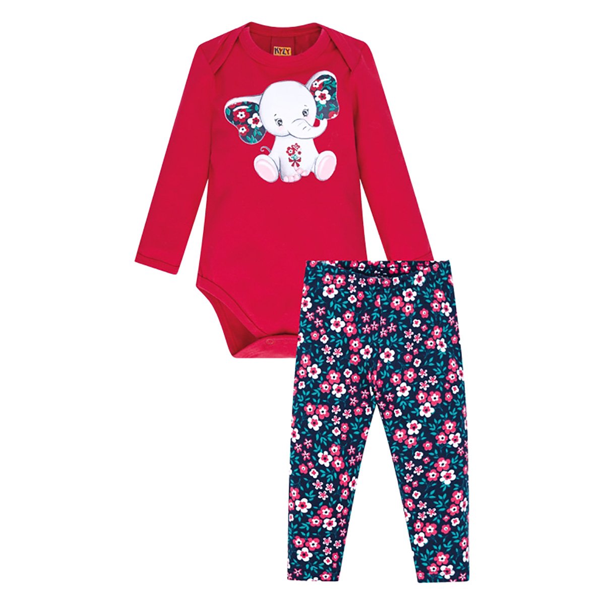 Conjunto Bebê Kyly Elefante Body Manga Longa + Legging Feminino - Vermelho Menor preço em Conjunto Bebê Kyly Elefante Body Manga Longa + Legging Feminino - Vermelho