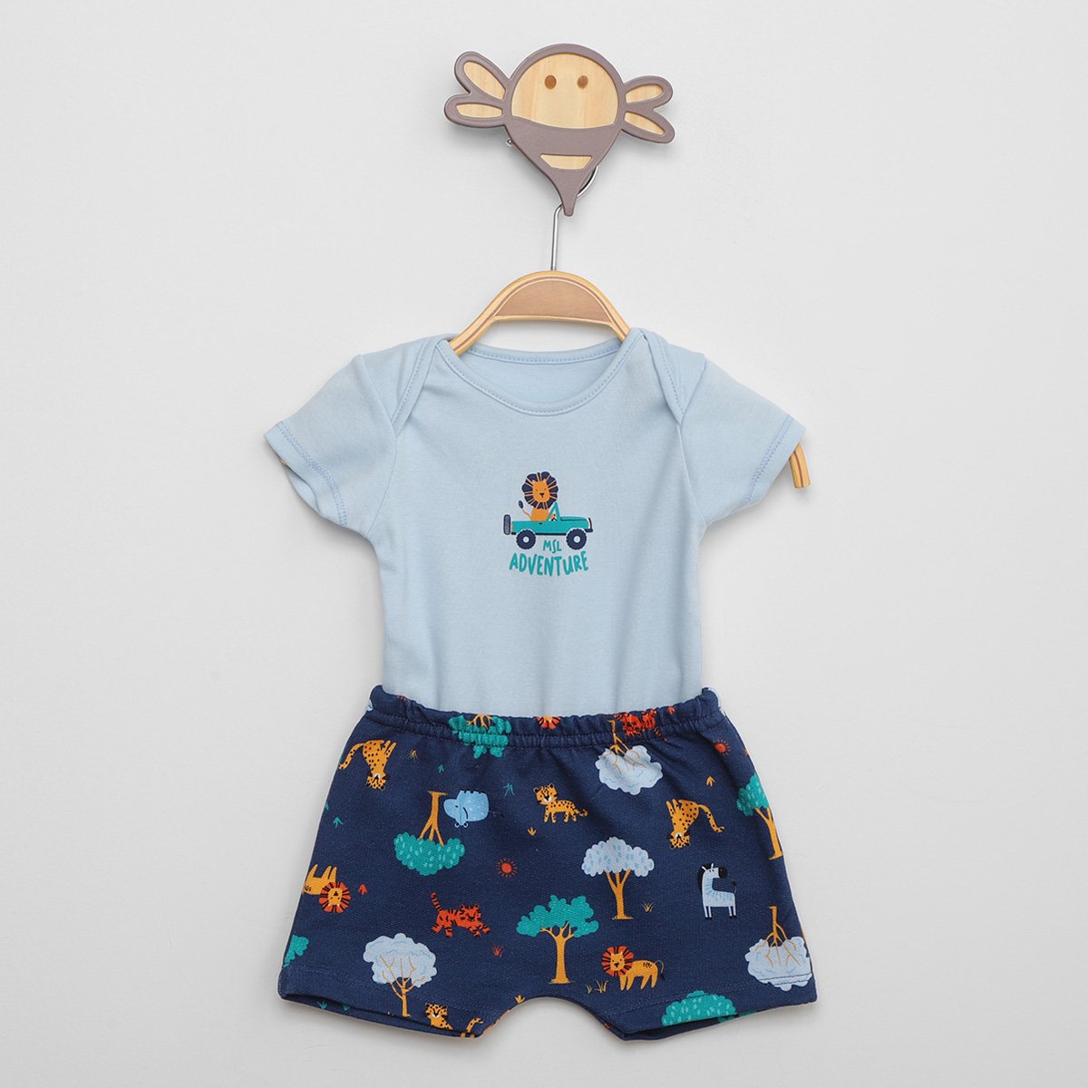 Conjunto Bebê Marisol Shorts+Body Estampado Menino - Azul Menor preço em Conjunto Bebê Marisol Shorts+Body Estampado Menino - Azul