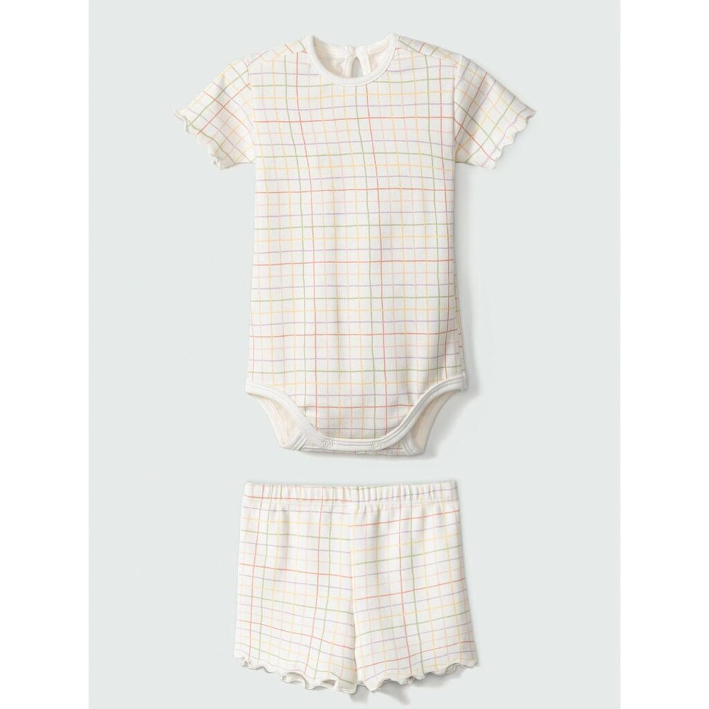 Conjunto Bêbe Menina Body/Shorts Xadrez Off White Hering
