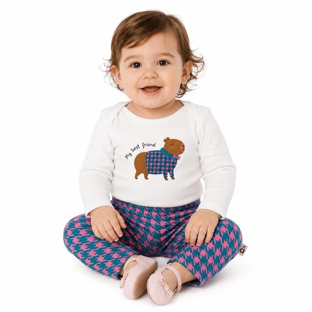 Conjunto Bebê Menina Capivara Cool Alphabeto Rosa e Verde