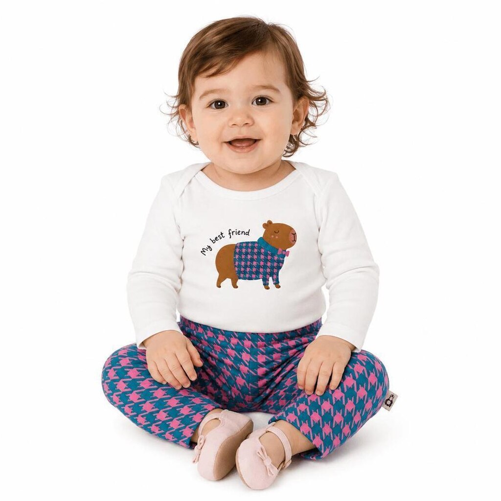 Conjunto Bebê Menina Capivara Cool Alphabeto Rosa e Verde