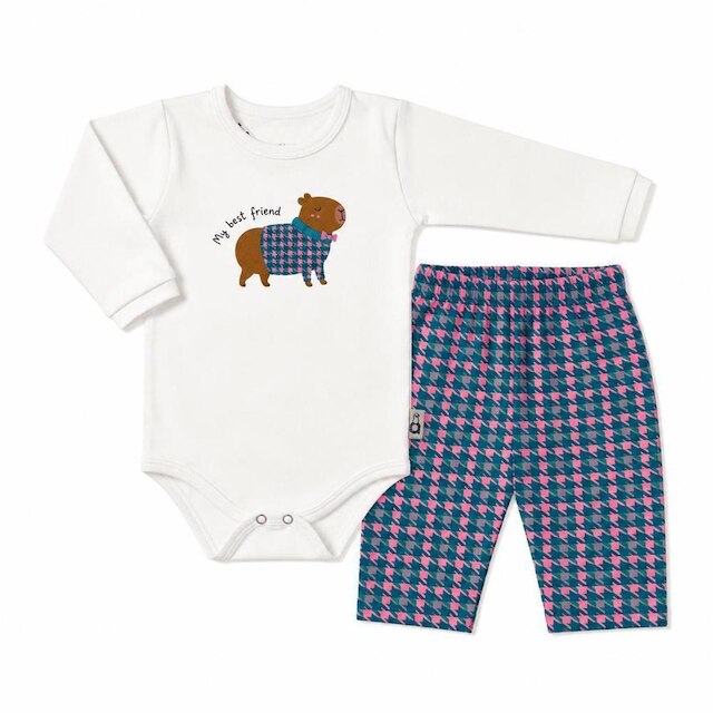 Conjunto Bebê Menina Capivara Cool Alphabeto Rosa e Verde
