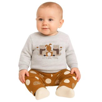 Conjunto Bebê Menina Moletom Peluciado Com Bordado e Legging Estampada Kyly