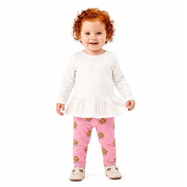 Conjunto Bebê Menina Tigrinho Off White e Rosa Alphabeto