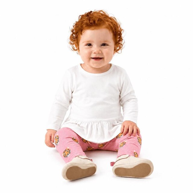 Conjunto Bebê Menina Tigrinho Off White e Rosa Alphabeto