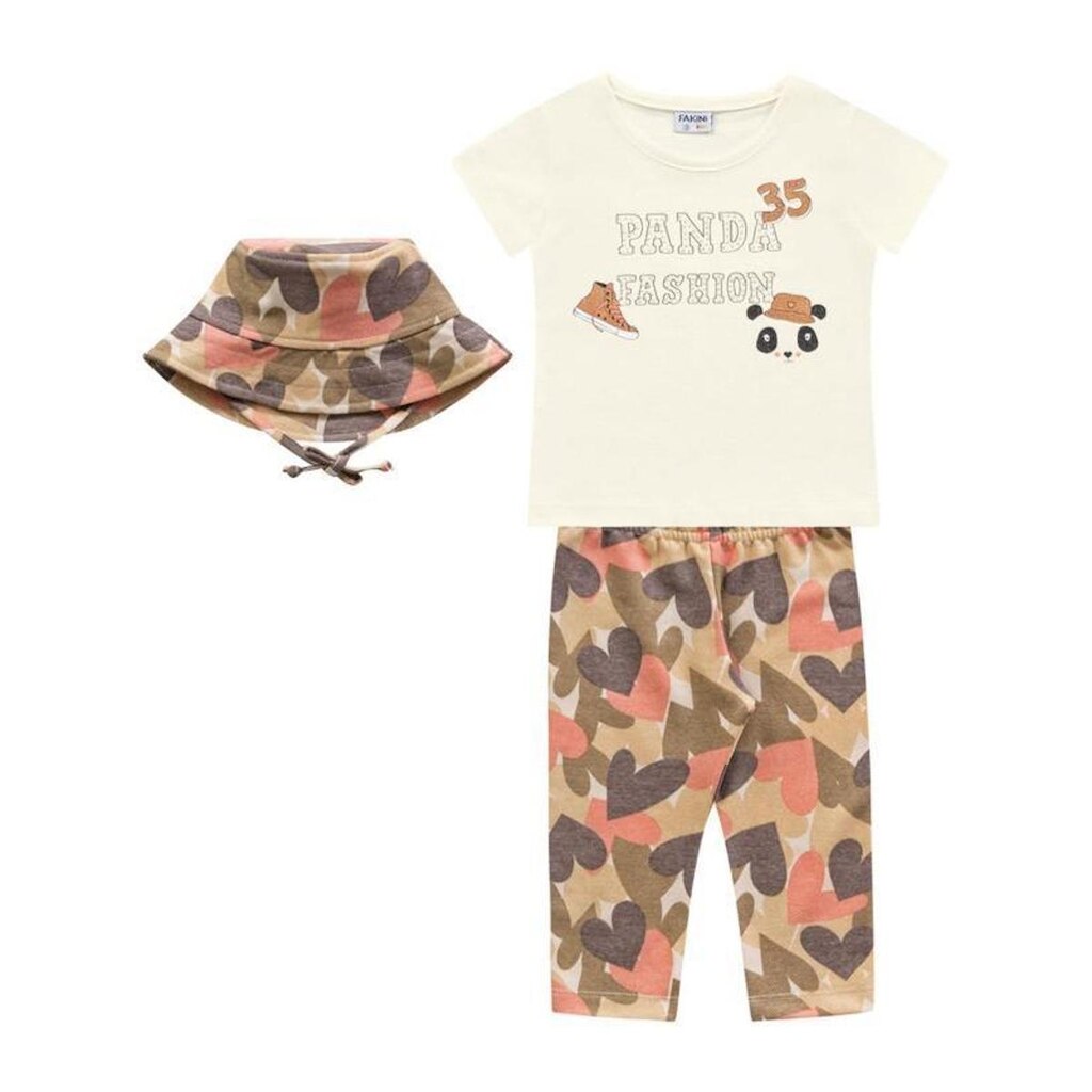 Conjunto Bebê Menina Verão Panda, Acompanha Chapéu, 3 Peças - Fakini