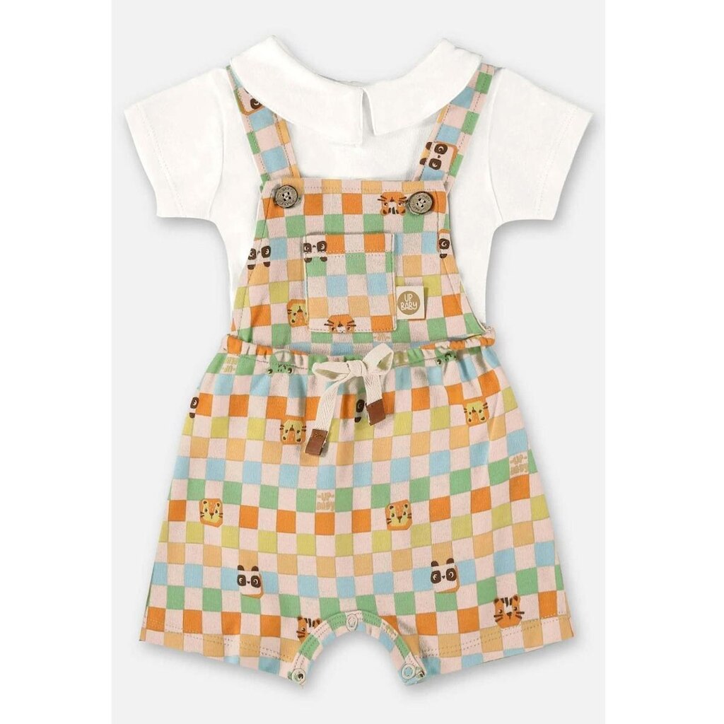 Conjunto Bebê Menino Body/Jardineira Bichos Xadrez Up Baby