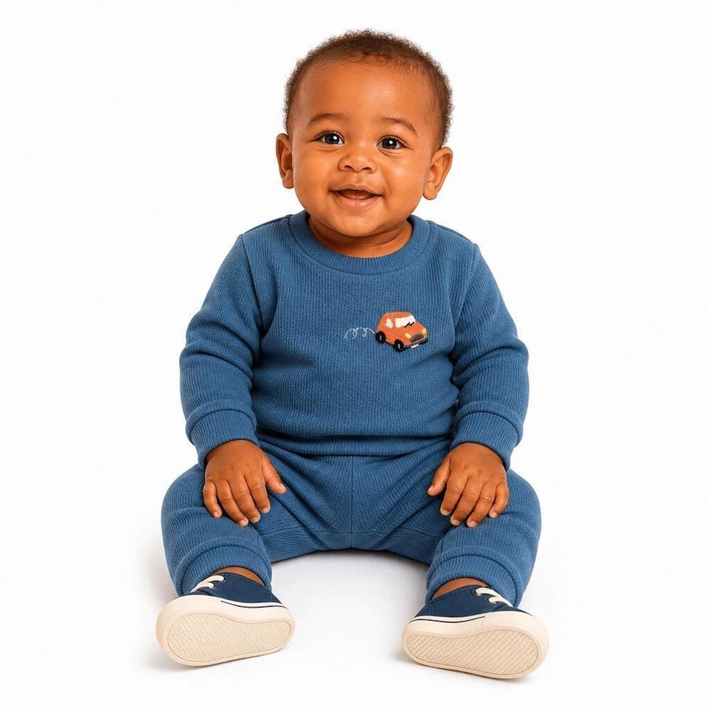 Conjunto Bebê Menino Caminhões Alphabeto Azul