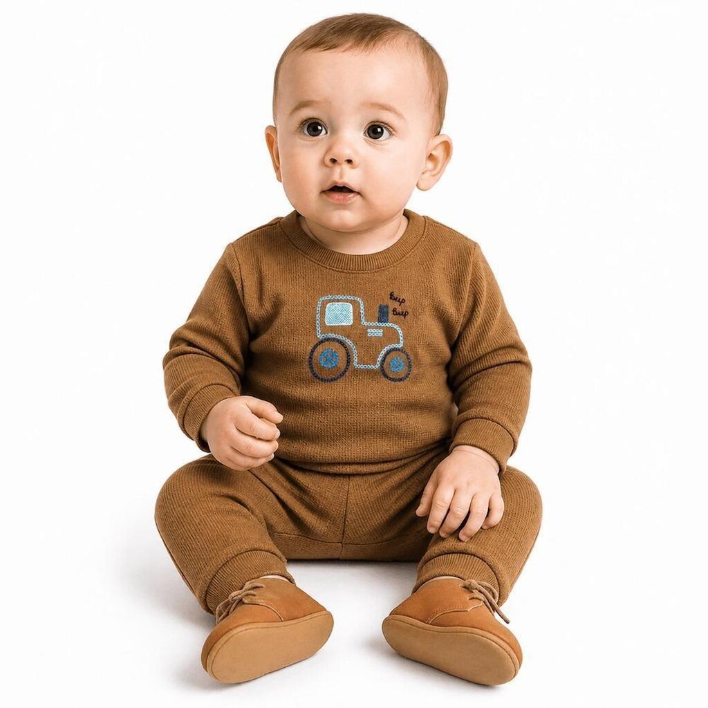 Conjunto Bebê Menino Caminhões Alphabeto Marrom