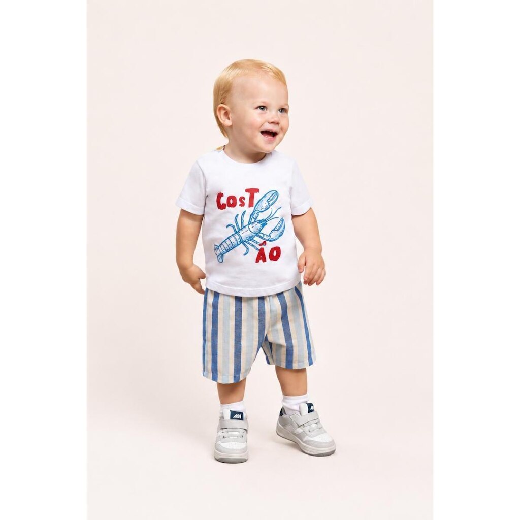 Conjunto Bebê Menino Camiseta Lagosta e Bermuda Listrada