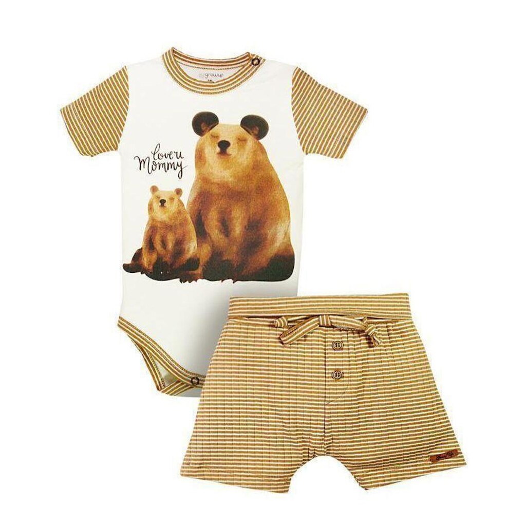 Conjunto Bebê Menino Camiseta/Bermuda Urso Grow up