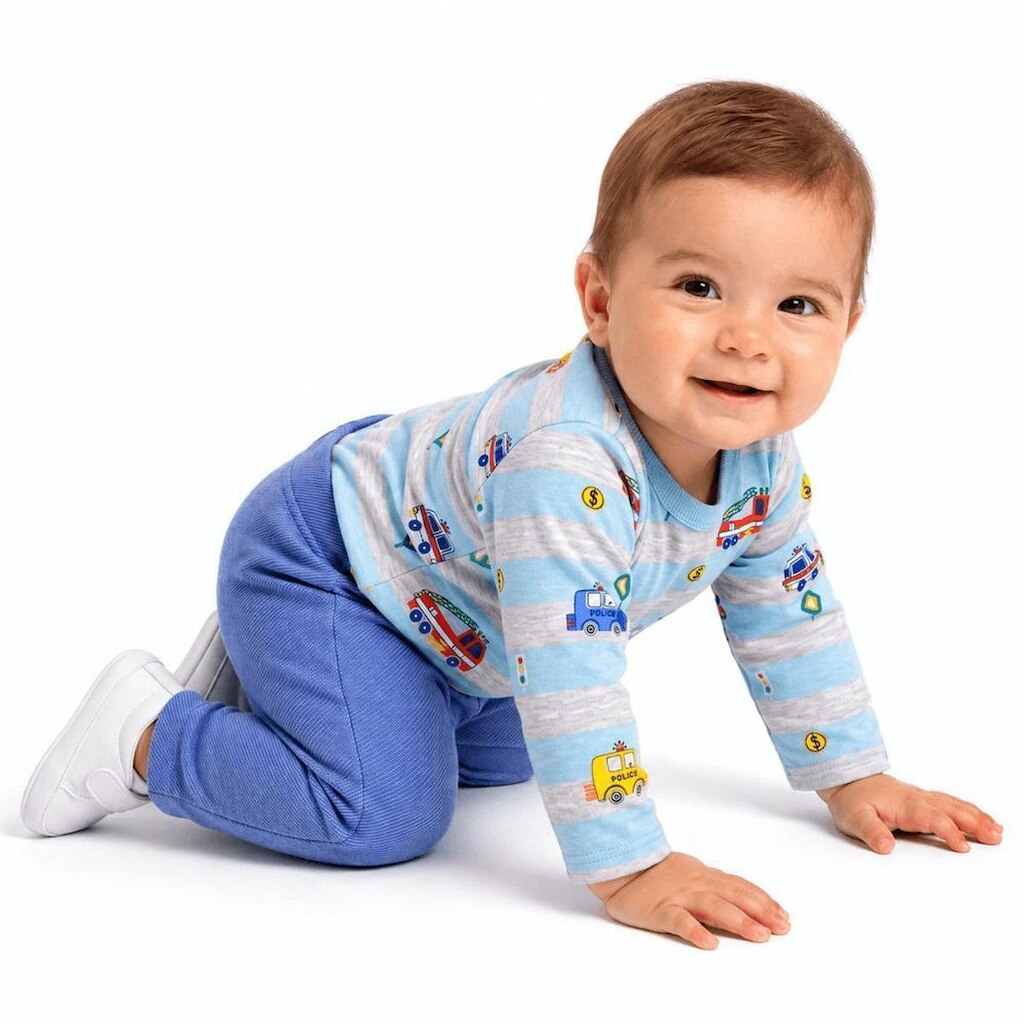 Conjunto Bebê Menino Carros Cinza e Azul Alphabeto