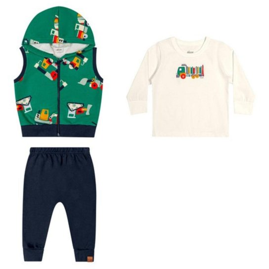Conjunto Bebê Menino Elian 3 Peças Blusa Colete Calça Inverno