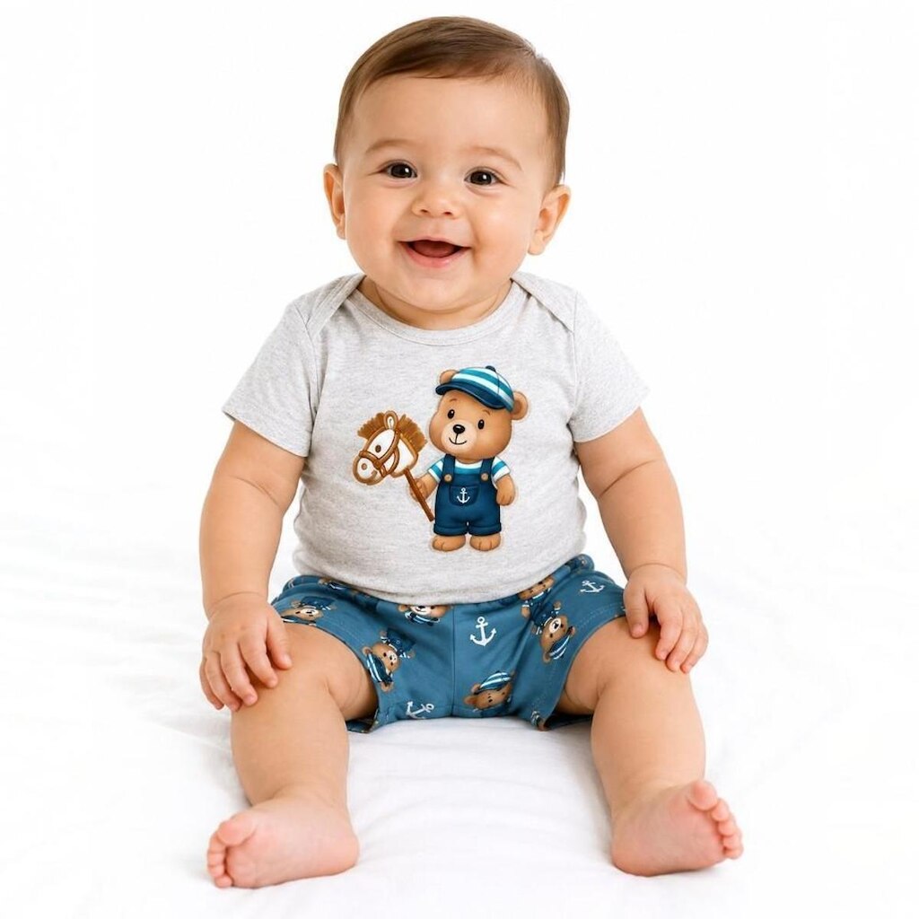 Conjunto Bebê Ursinho Marinheiro Body e Bermuda Kyly
