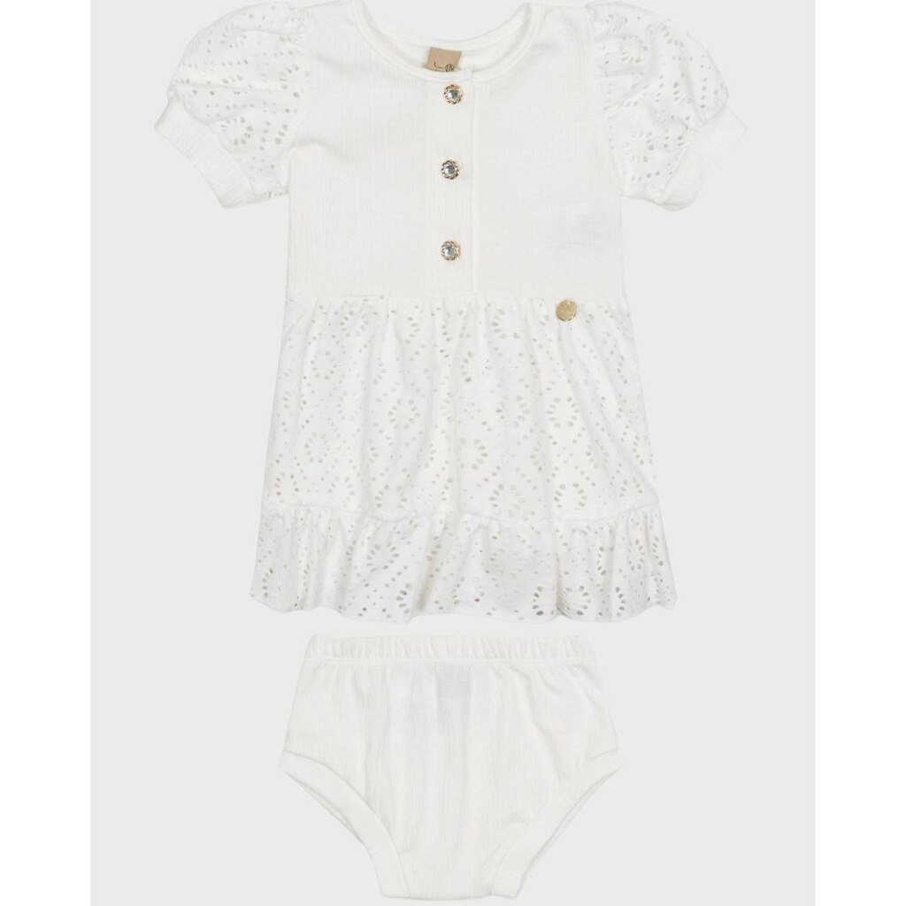 Conjunto bebê verão blusa e tapa fralda com bordado leve fresco - Creme e Rosa - Bebê 3 a 18 meses