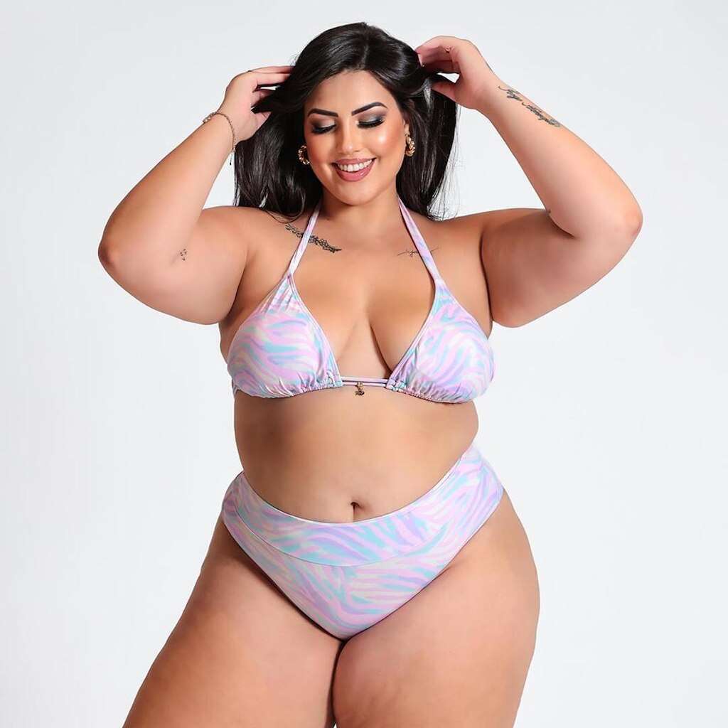 Conjunto Biquíni Plus Size Top Cortininha e Calcinha Fio Duplo Estampados