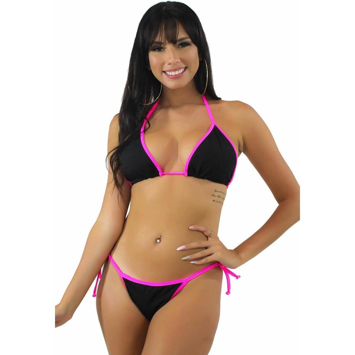 Conjunto Biquíni Racy Cortininha De Amarrar Neon - Preto e Rosa Menor preço em Conjunto Biquíni Racy Cortininha De Amarrar Neon - Preto e Rosa