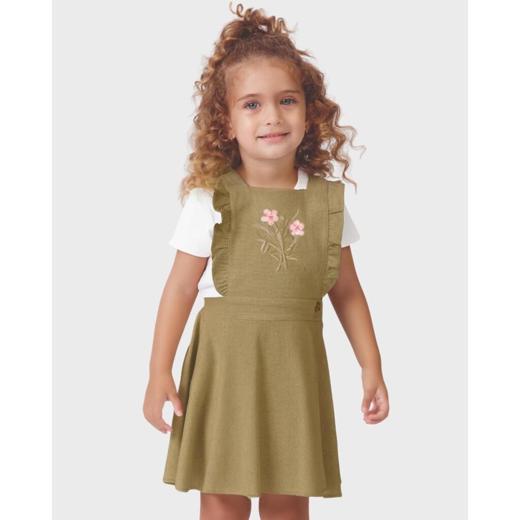Conjunto blusa Boreal salopete verão delicado fresco elegante - Vernelho e Caqui - Menina 1 a 4 anos