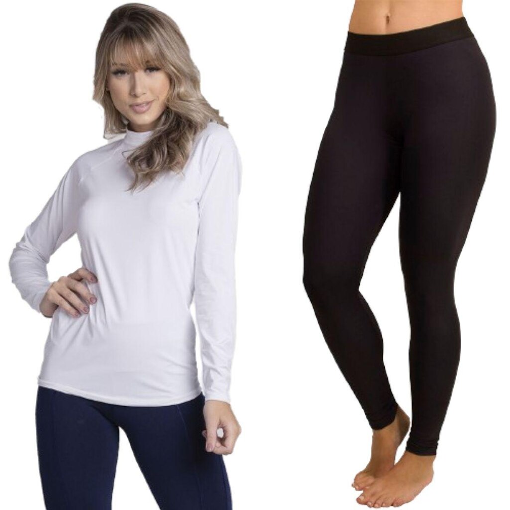 Conjunto Blusa + Calça Térmica Poliamida Bella Fiore Proteção UV Segunda Pele Moda Fitness
