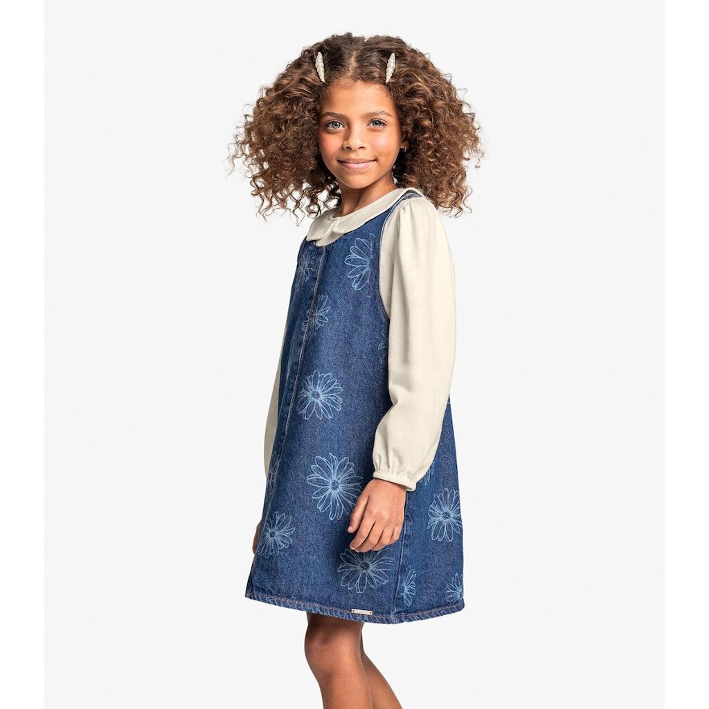 Conjunto Blusa Com Salopete Jeans Trick Nick Azul