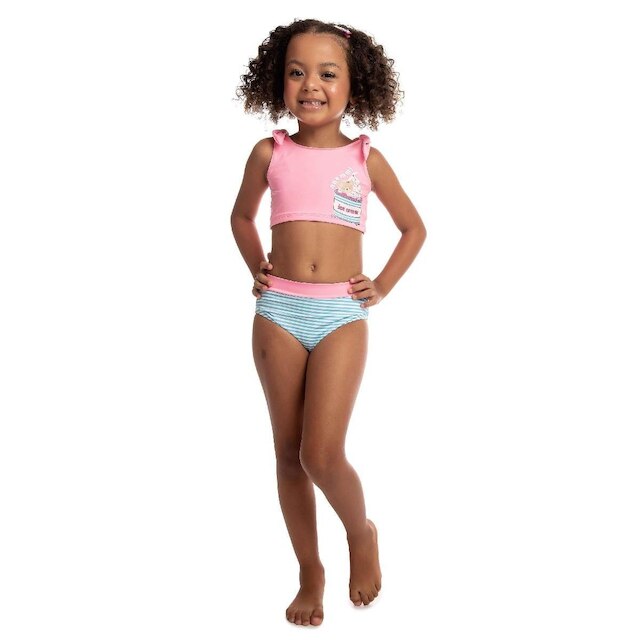 Conjunto Blusa Cropped E Calcinha Biquíni UV+50 Praia