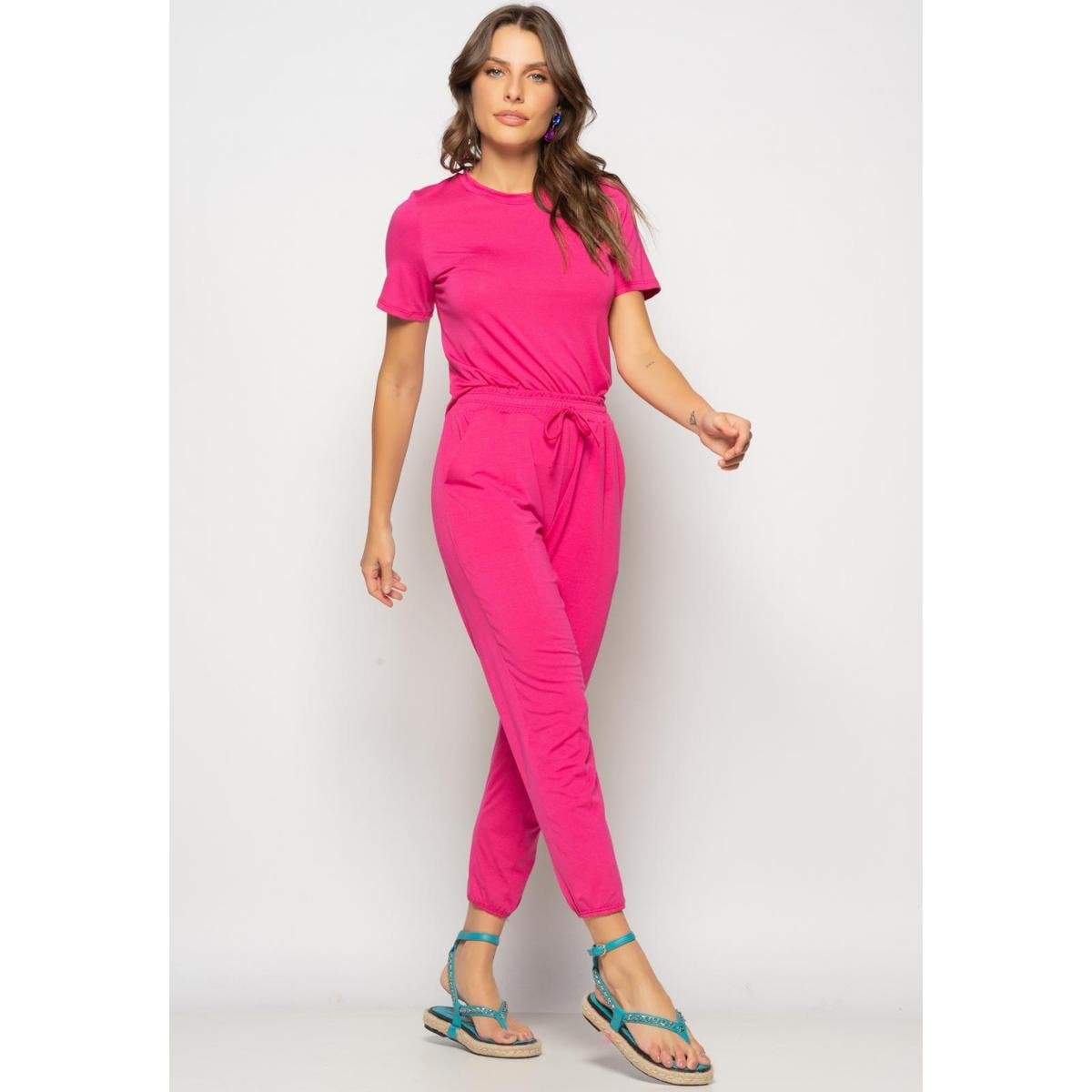 Conjunto Blusa Gola Redonda M/C e Jogger Recortes Malha Salvatore - Rosa Menor preço em Conjunto Blusa Gola Redonda M/C e Jogger Recortes Malha Salvatore - Rosa