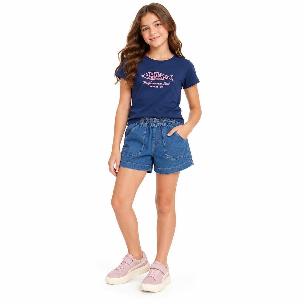 Conjunto blusa peixe e shorts jeans Have Fun