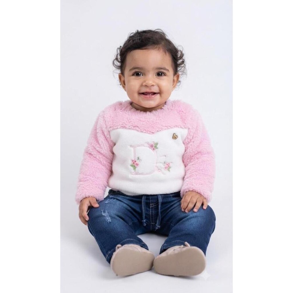 Conjunto Blusa Pelo + Calça Jeans Luxo Bebê Menina D+60305