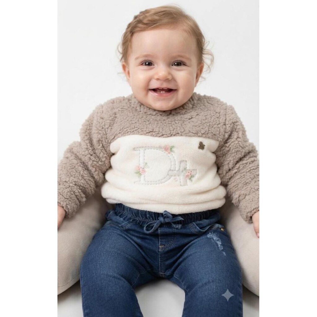 Conjunto Blusa Pelo + Calça Jeans Luxo Bebê Menina D+60305