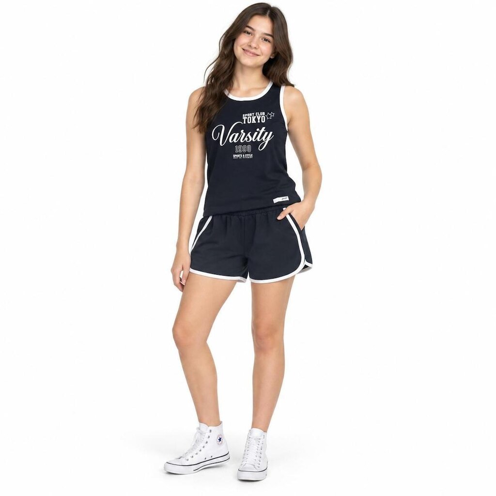 Conjunto blusa regata Varsity e shorts moletinho Elian
