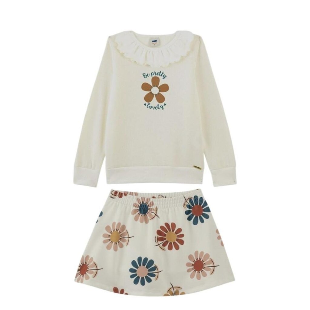 CONJUNTO BLUSA SAIA-SHORTS FLORES OFF WHITE MARLAN