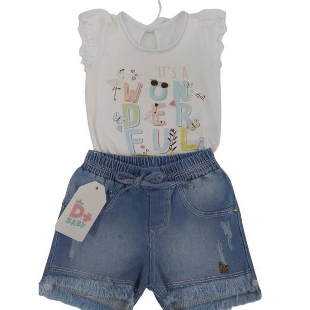 Conjunto Blusa + Shorts Luxo Bebê Menina D+ Baby Verão 60206 - Salmão - P ( 3 - 6 MESES )