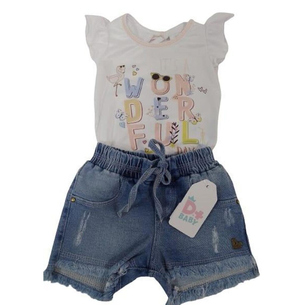 Conjunto Blusa + Shorts Luxo Bebê Menina D+ Baby Verão 60206 - Salmão - P ( 3 - 6 MESES )