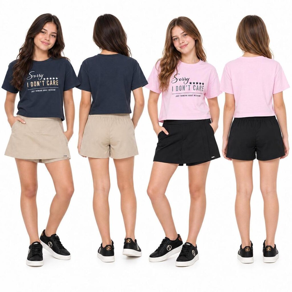 Conjunto blusa Sorry e shorts saia sarja Elian