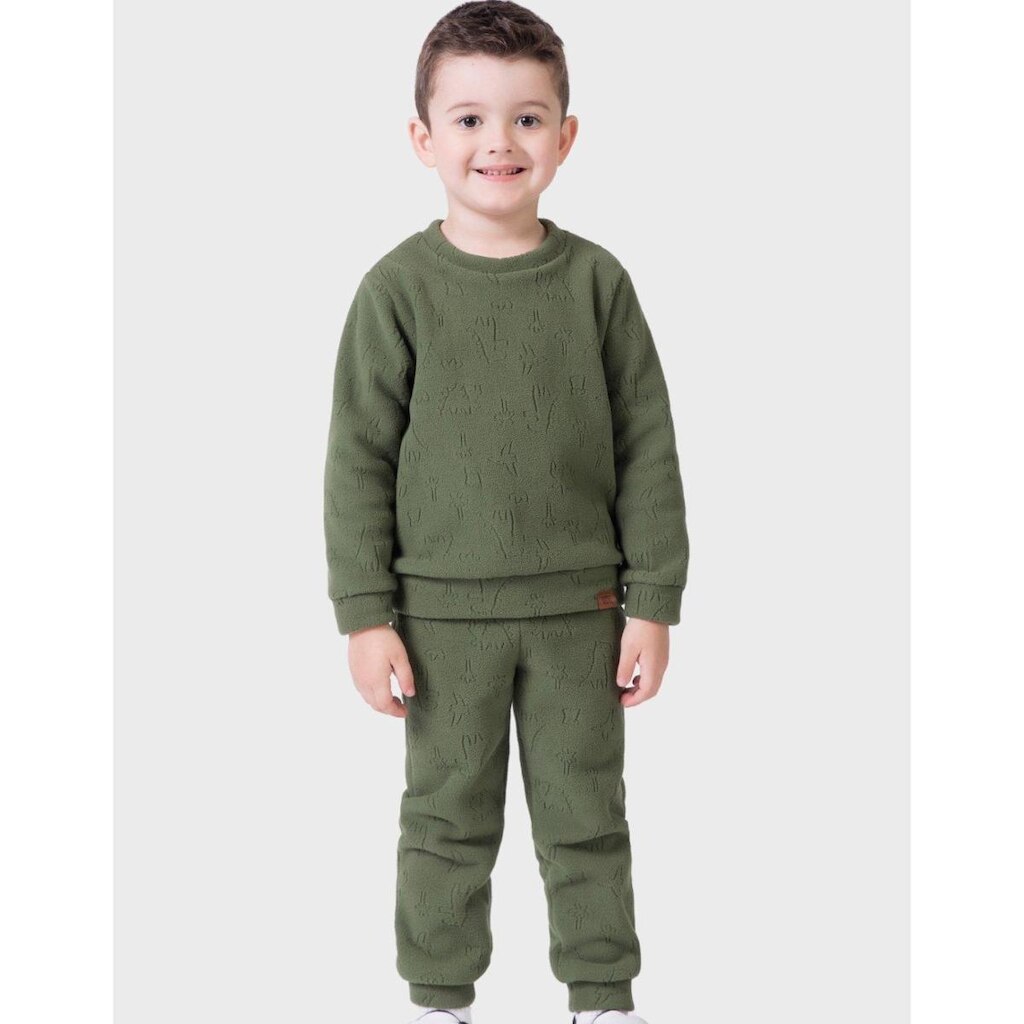 Conjunto Blusão Gola Redonda Com Calça Punho Verde Inverno Elegante Novo - Menino 1 a 4 anos