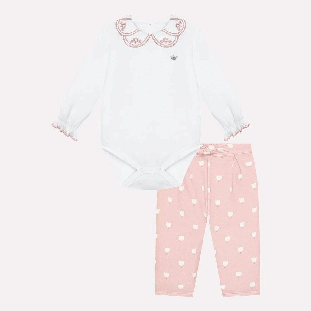 Conjunto Body e Calça Milon Flor Branco
