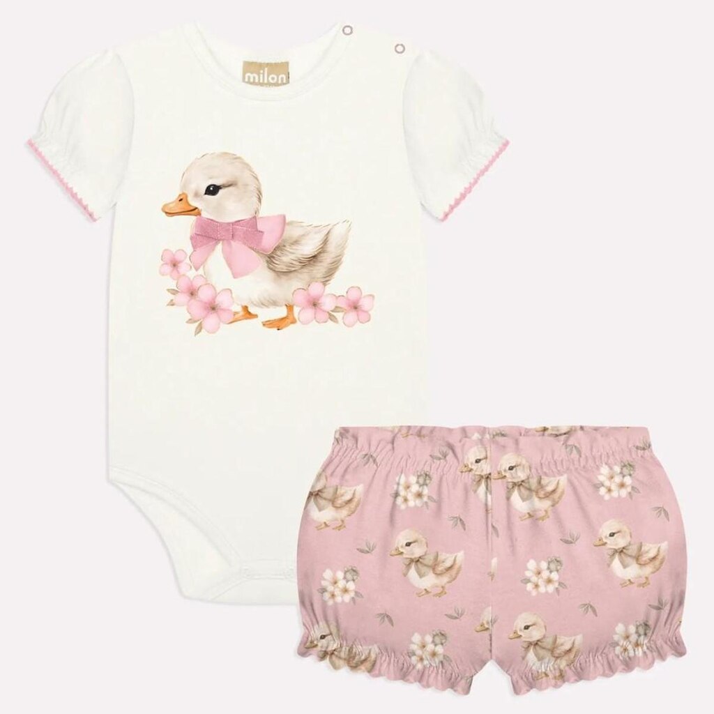 Conjunto Body e Short Milon Patinho Floral Rosa